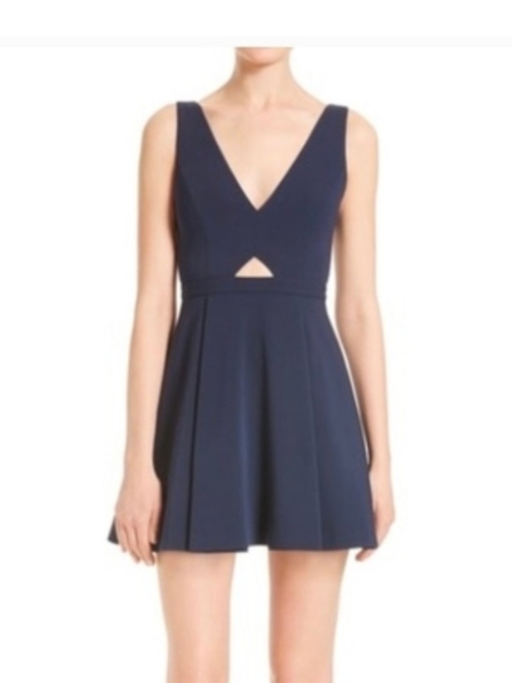 Alice + Olivia Navy V-Neck Mini Dress with Front Cutout
